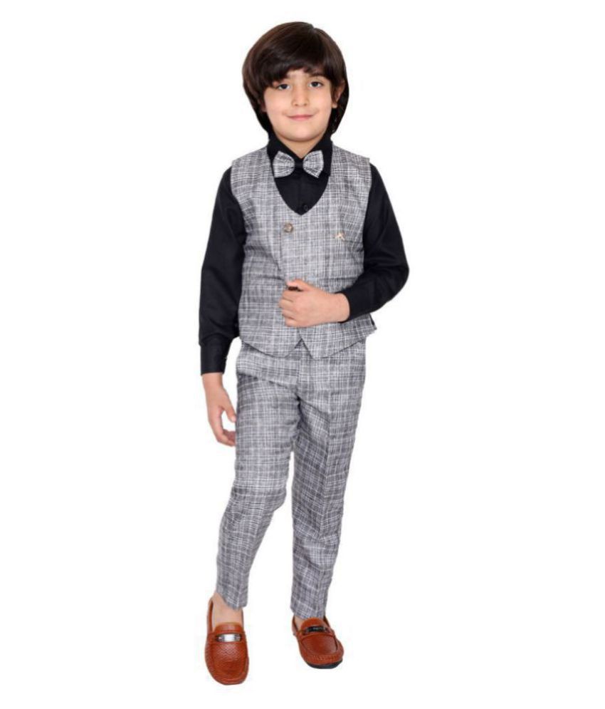 Fourfolds Ethnic Wear 3 Piece Suit Set with Shirt, Trousers and Waistcoat for Kids and Boys_FC035