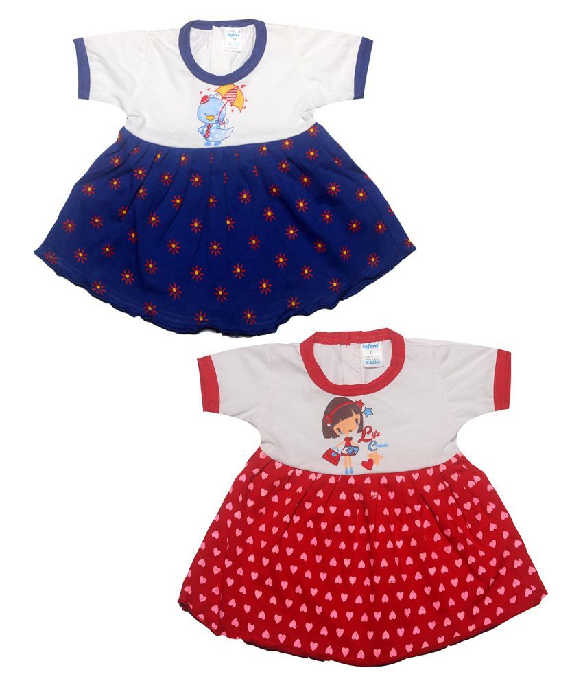     			INFANT Pack of 2 Baby Girls 100% Cotton Frocks ( Multi )