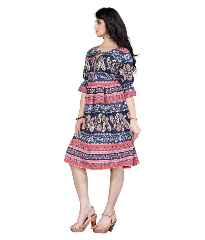     			MISS AYSE Crepe Multi Color Fit And Flare Dress