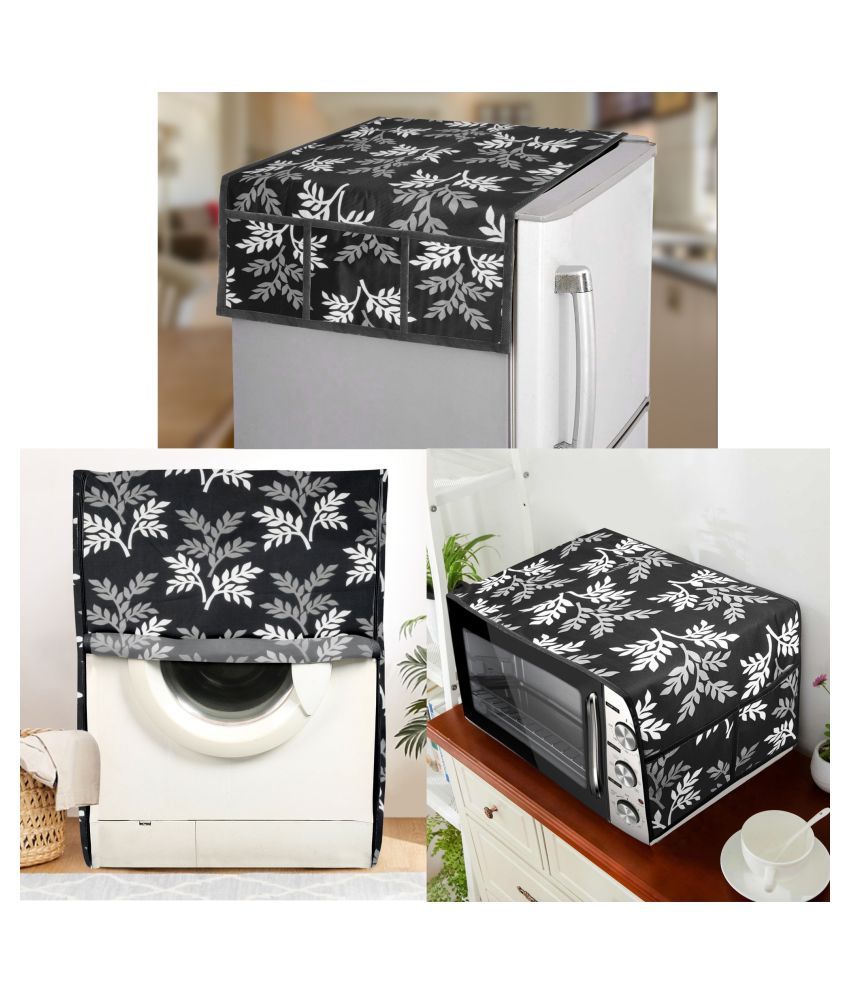     			E-Retailer Set of 3 Polyester Black Fridge Top Cover