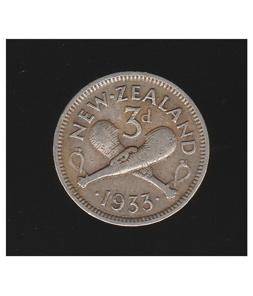 New Zealand 3 Pence George V Silver 2.83 grams 1933 @ excellent condition #053#