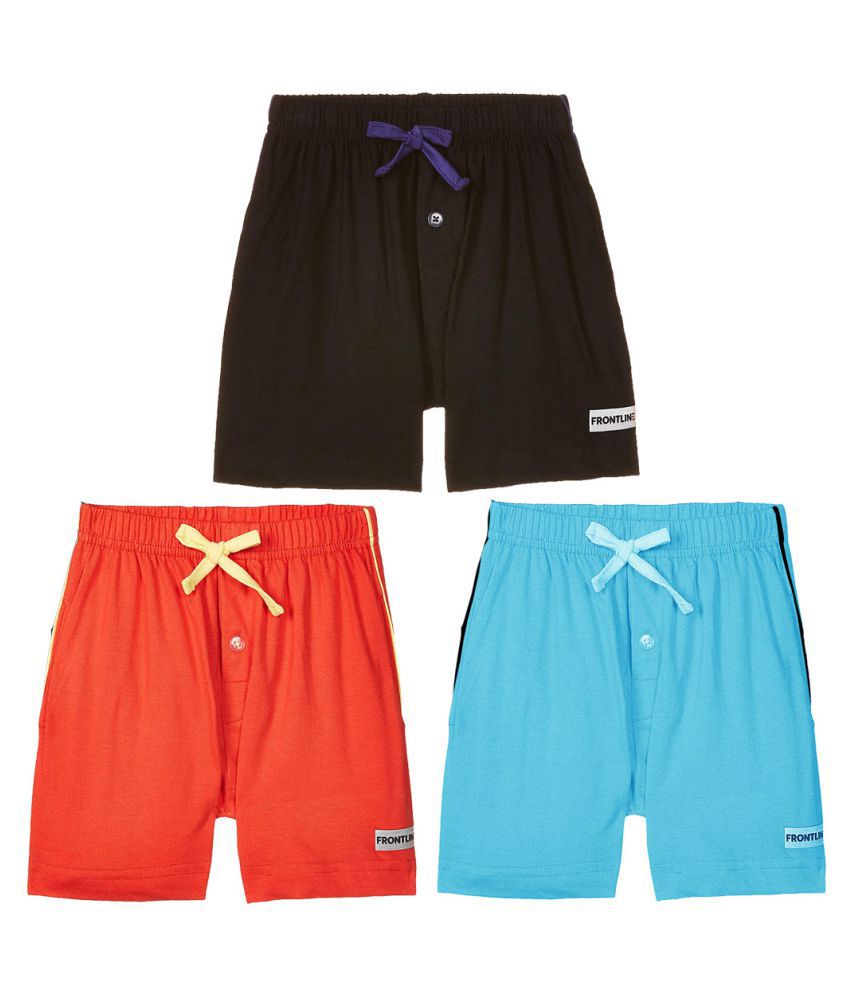     			Rupa Frontline Ninja Cotton Plain Multicolour Pocket Boxer Outer Wear for Kids/Boys - Pack of 3