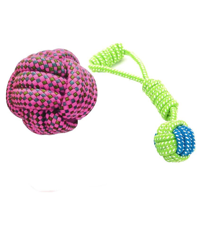     			KOKIWOOWOO Cotton Rope Chew Toy Ball & Handle rope Pack of 2