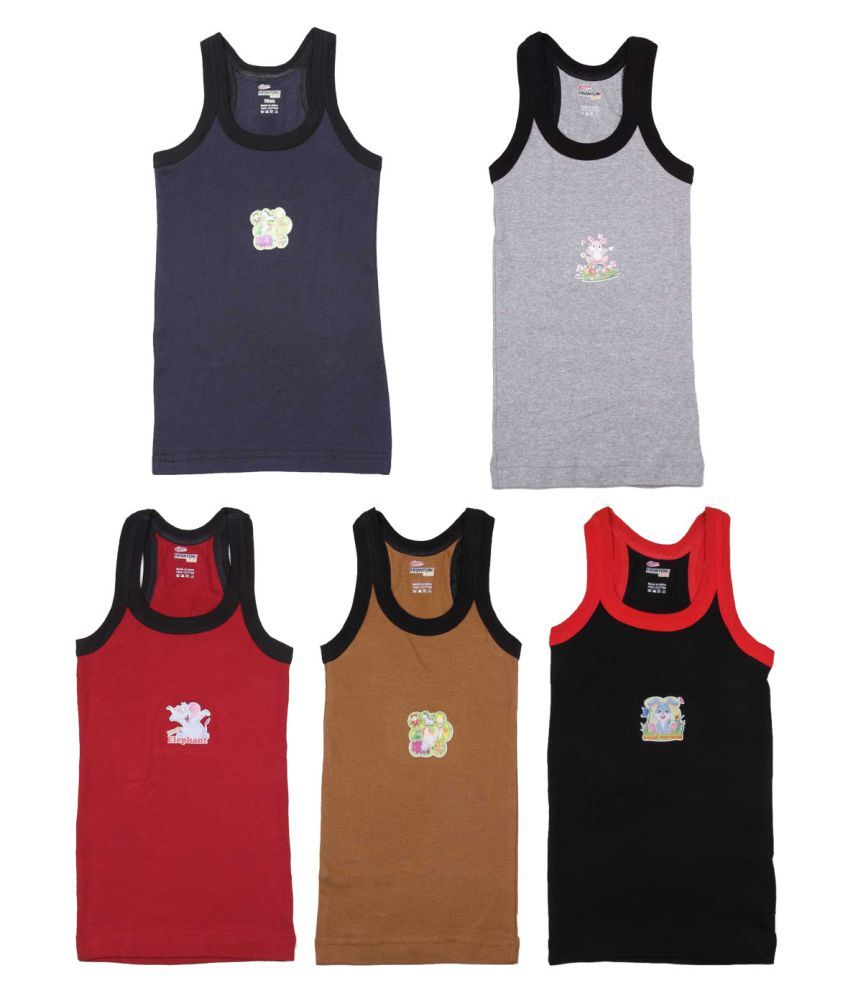     			Rupa Frontline Cotton Multicolor Sleeveless Vests for Kids/Boys - Pack of 5