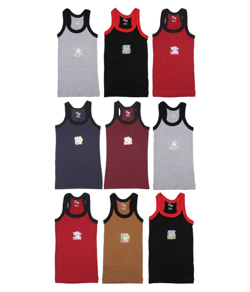     			Rupa Frontline Cotton Multicolor Sleeveless Vests for Kids/Boys - Pack of 9