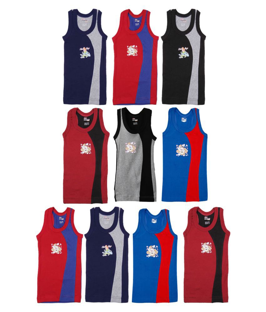     			Rupa Frontline Cotton Multicolor Sleeveless Vests for Kids/Boys - Pack of 10