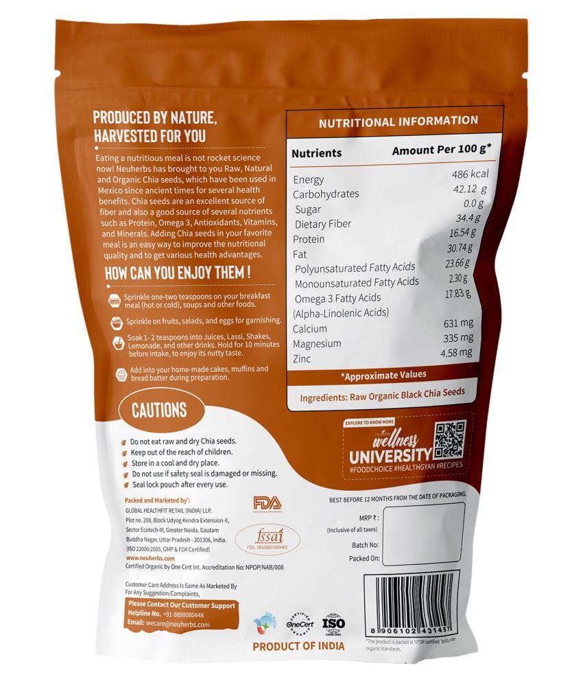 Neuherbs Organic Raw Unroasted Chia seed for weight loss management
