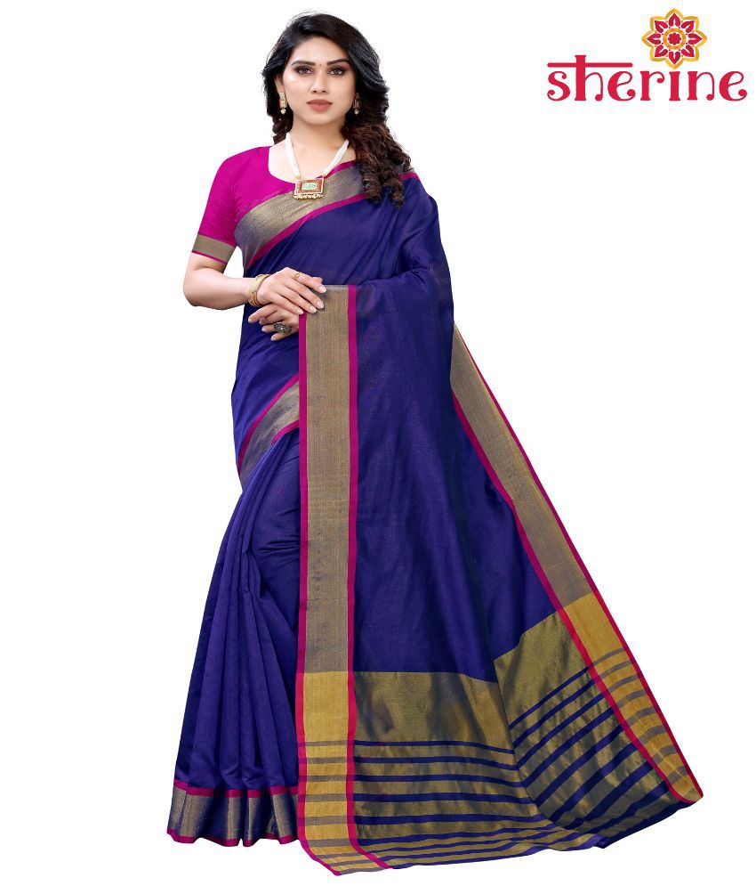 Sherine - Blue Chanderi Saree With Blouse Piece (Pack of 1)