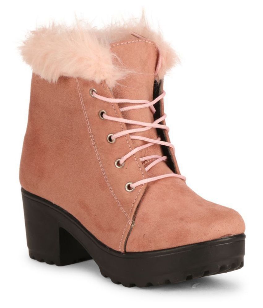 Saheb Pink Ankle Length Casual Boots