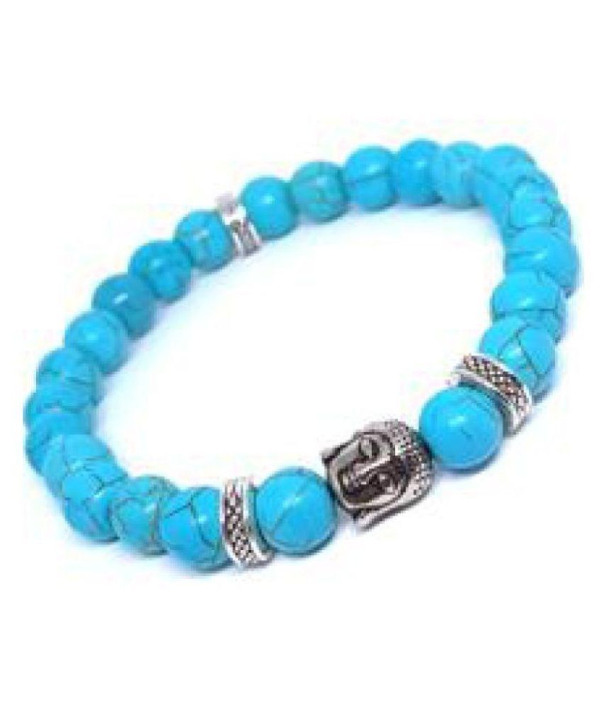 8mm Blue Firoza With Silver Buddha Natural Agate Stone Bracelet: Buy ...