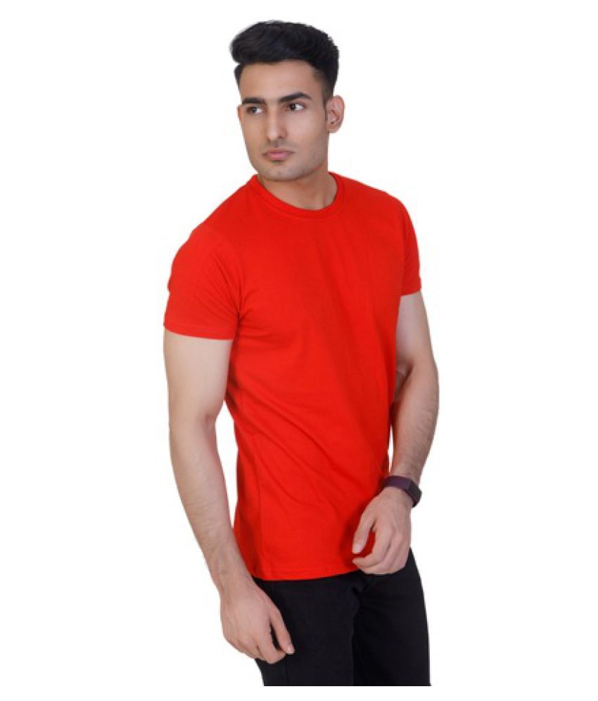     			MEGHRAJ INDUSTRIES Cotton Red Solids T-Shirt