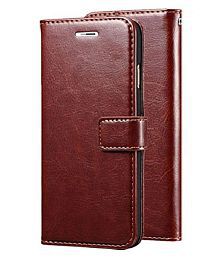 Vivo V20 Flip Cover by Kosher Traders - Brown Original Leather Wallet