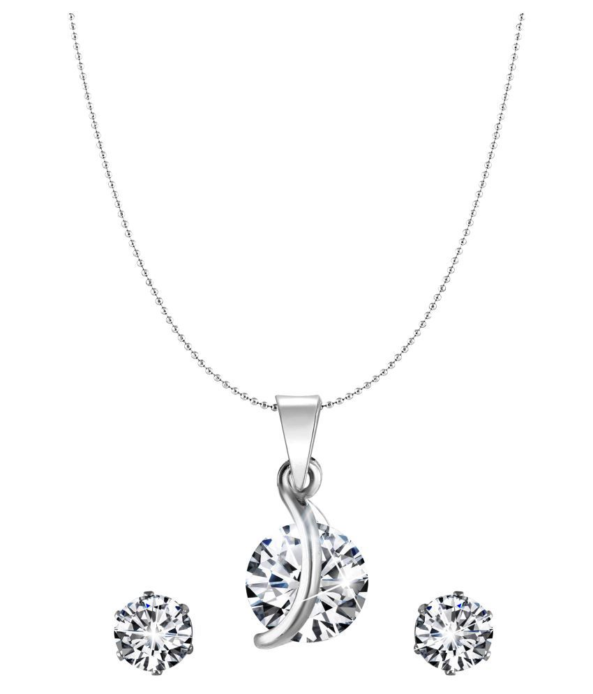     			Vighnaharta Valentine Gifts  Solitaire Pendant Silver Plated Designer with Chain for Girls and Women