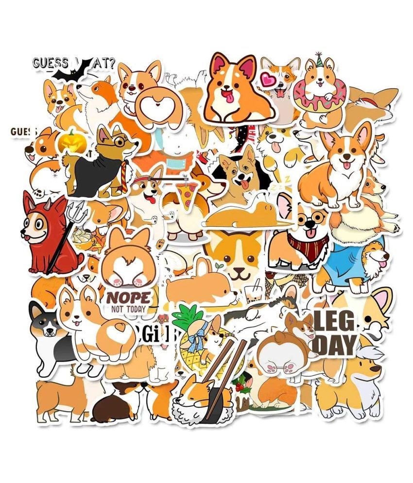     			iDream Waterproof PVC Animals Corgi Dog Graffiti Vinyl Stickers DIY for Toys, Mobile, Skateboard, Suitcase, Bicycle, Water Bottle etc. (Set of 50)