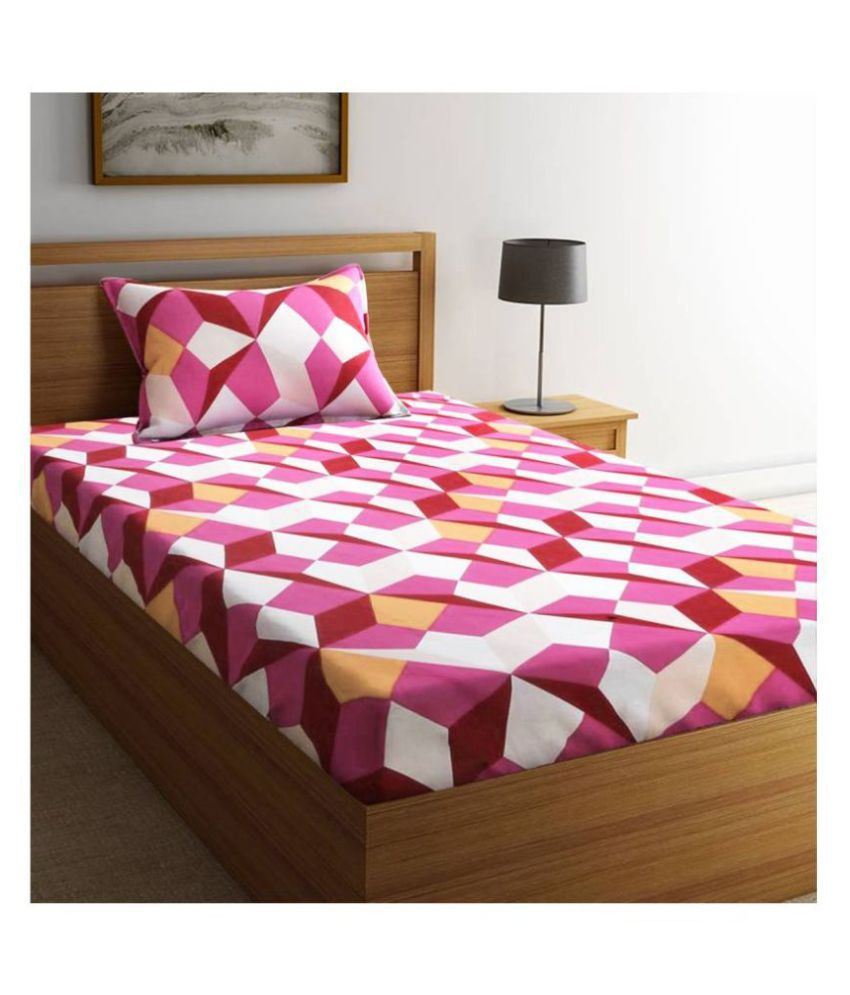     			HOMETALES Cotton Geometric Single Bedsheet with 1 Pillow Cover - Red