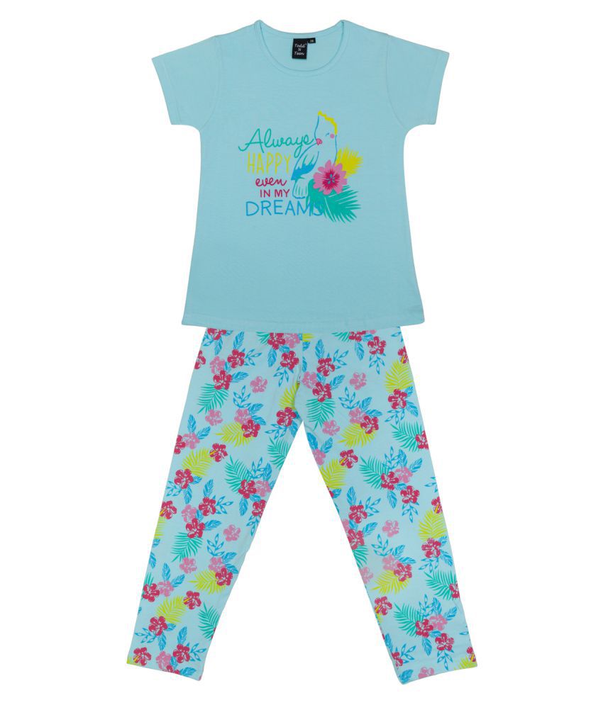 Todd N Teen - Blue Cotton Girls Night Suit Set ( Pack of 1 )