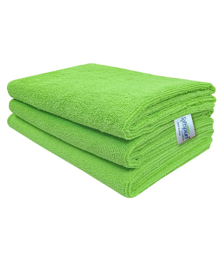 SOFTSPUN Microfiber Cloth - 3 pcs - 40x40 cms - 340 GSM Green- Thick Lint & Streak-Free Multipurpose Cloths