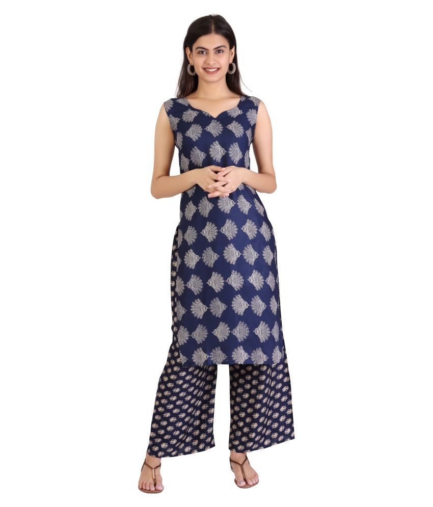     			MEESORRA - Blue Straight Rayon Women's Stitched Salwar Suit ( Pack of 1 )