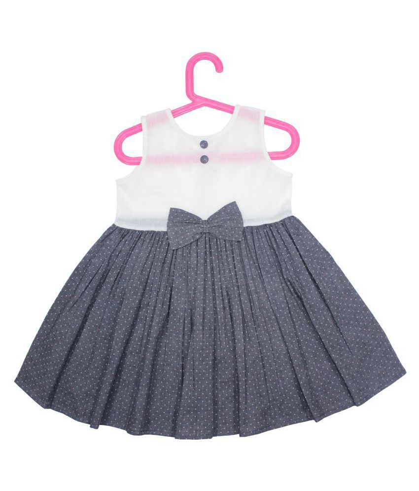 GOODWILL Girl's Casual Grey&White Cotton Net Fabric Polka Dot Frock/Dress