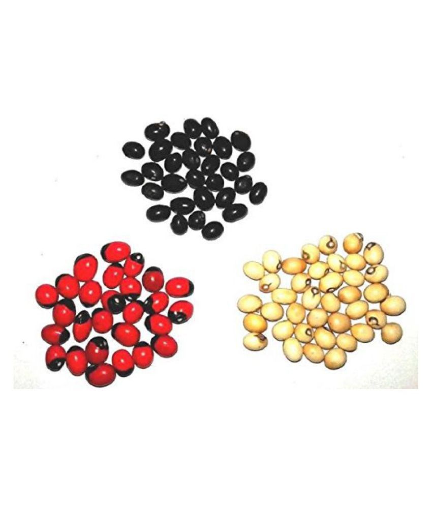     			Padmavathi Enterprises Red Gunja Black Chirmi White Gurinvida Beads (21 Pieces x 3 Colors)