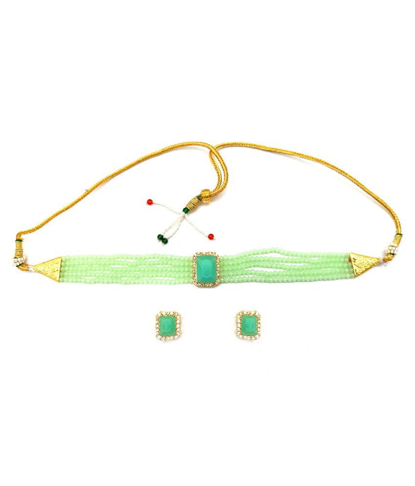     			Jewar Mandi Brass Green Designer Necklaces Set Choker
