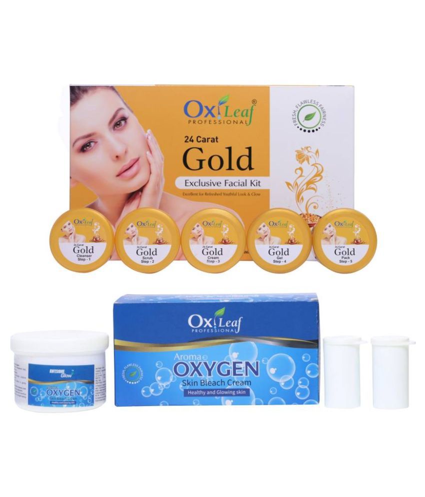     			Oxileaf 24 Carat Gold & Oxygen Bleach Cream Facial Kit 1000 g Pack of 2