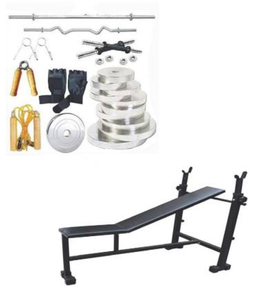 RIO PORT 72 KG Steel Home Gym Combo Of Weights (1Kgx2=2Kg+2Kgx4=8Kg+2.5Kgx4=10Kg+3Kgx4=12Kg+5Kgx4=20Kg+10Kgx2=20Kg), 6-in-1 Multipurpose Bench, Plain Rod, Curl Rod, Dumbbell Rods, Gym Gloves, Gym Backpack, Gym Belt, Skipping Rope, Hand Gripper