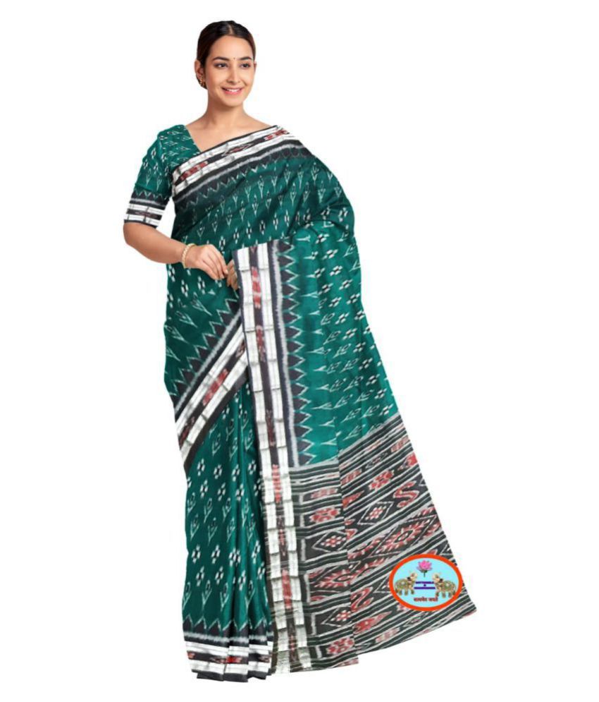 ODISHA SAMBALPURI HANDLOOMS Green Cotton Saree Buy ODISHA SAMBALPURI HANDLOOMS Green Cotton