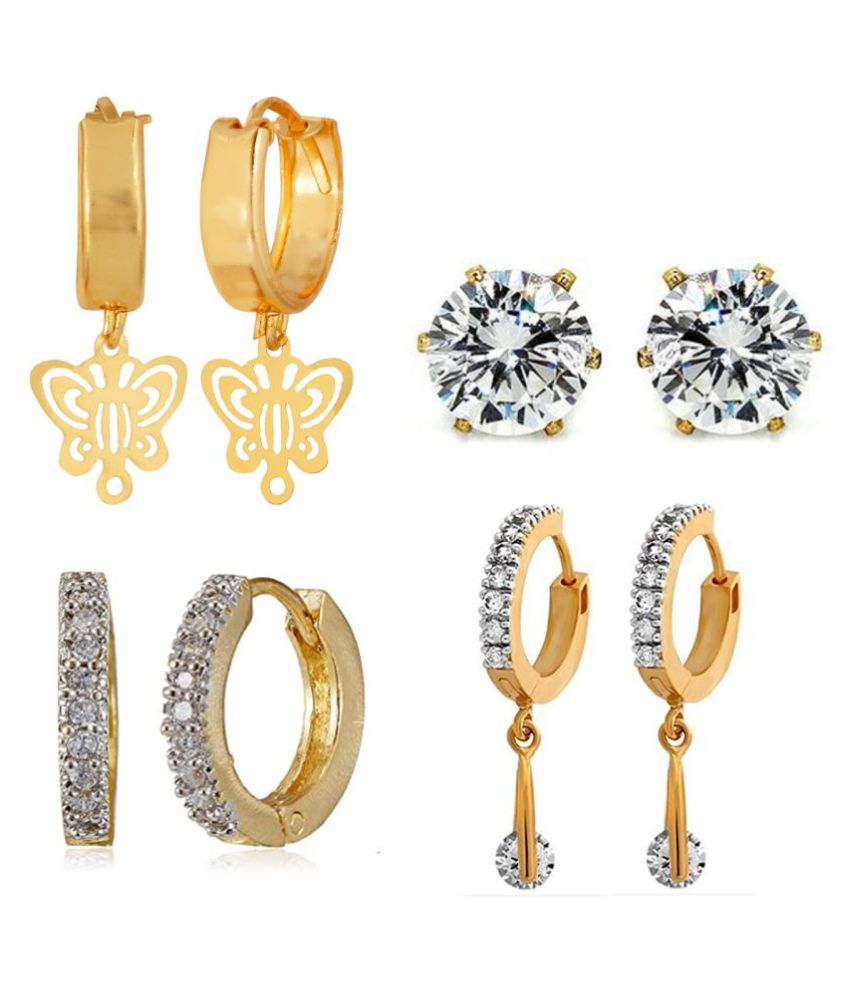 GoldNera American Diamond Fashion Combo of 4 Pair Earring For Kids/Girls/Women Alloy Stud Earring