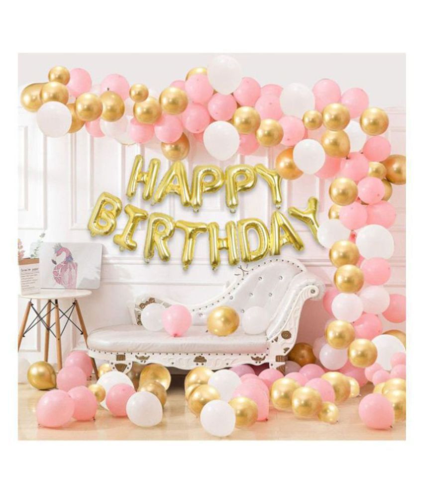     			Pixelfox Happy Birthday Letter Foil Balloon (Golden) + Set of 50 Balloons(Pink, White, Gold)