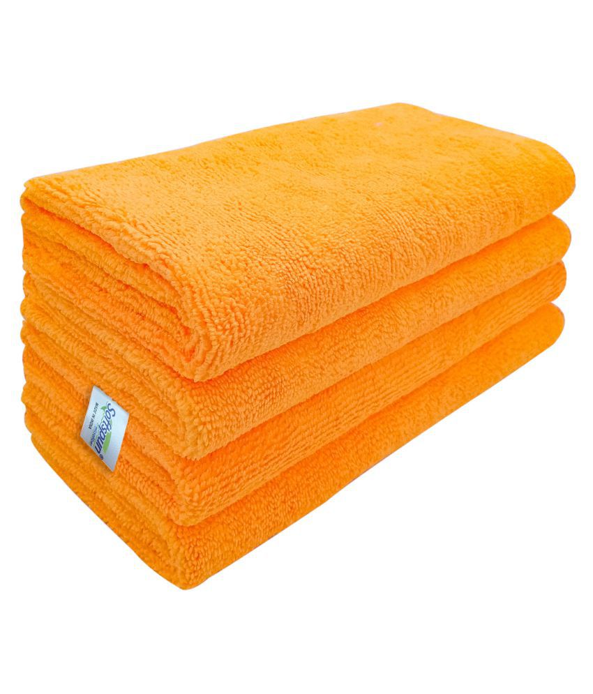 SOFTSPUN Microfiber Cloth - 4 pcs - 40x40 cms - 340 GSM Orange - Thick Lint & Streak-Free Multipurpose Cloths - Automotive Microfibre Towels for Car Bike Cleaning Polishing Washing & Detailing
