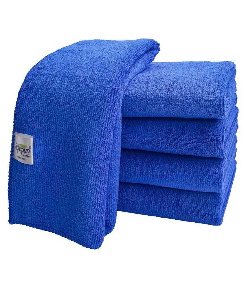     			SOFTSPUN Polyester, Microfiber, Cotton Wash Cloth 340 GSM (5Pcs, Blue)