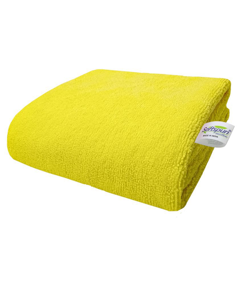     			SOFTSPUN - Yellow Microfibre Solid Bath Towel (Pack of 1)