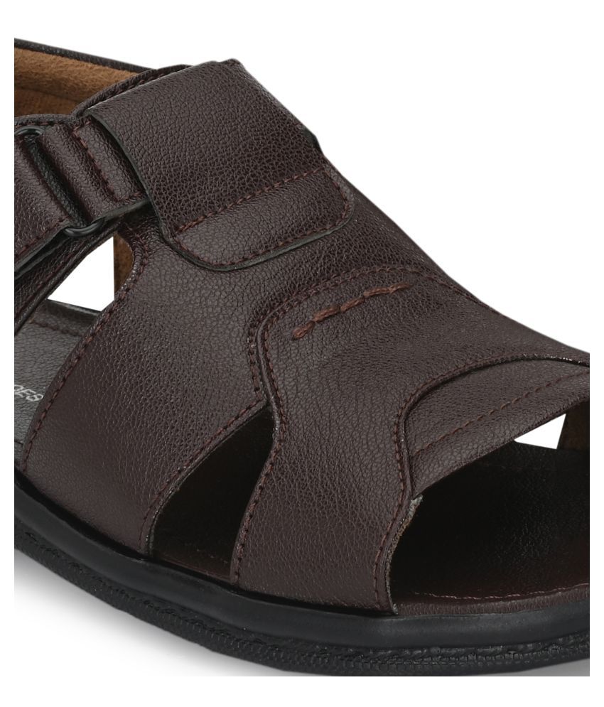 bucik men brown synthetic slip on leather sandals