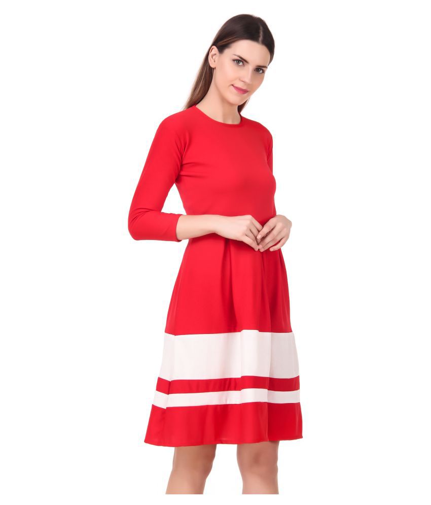DYRECTDEALS Polyester Red Fit And Flare Dress - Buy DYRECTDEALS ...
