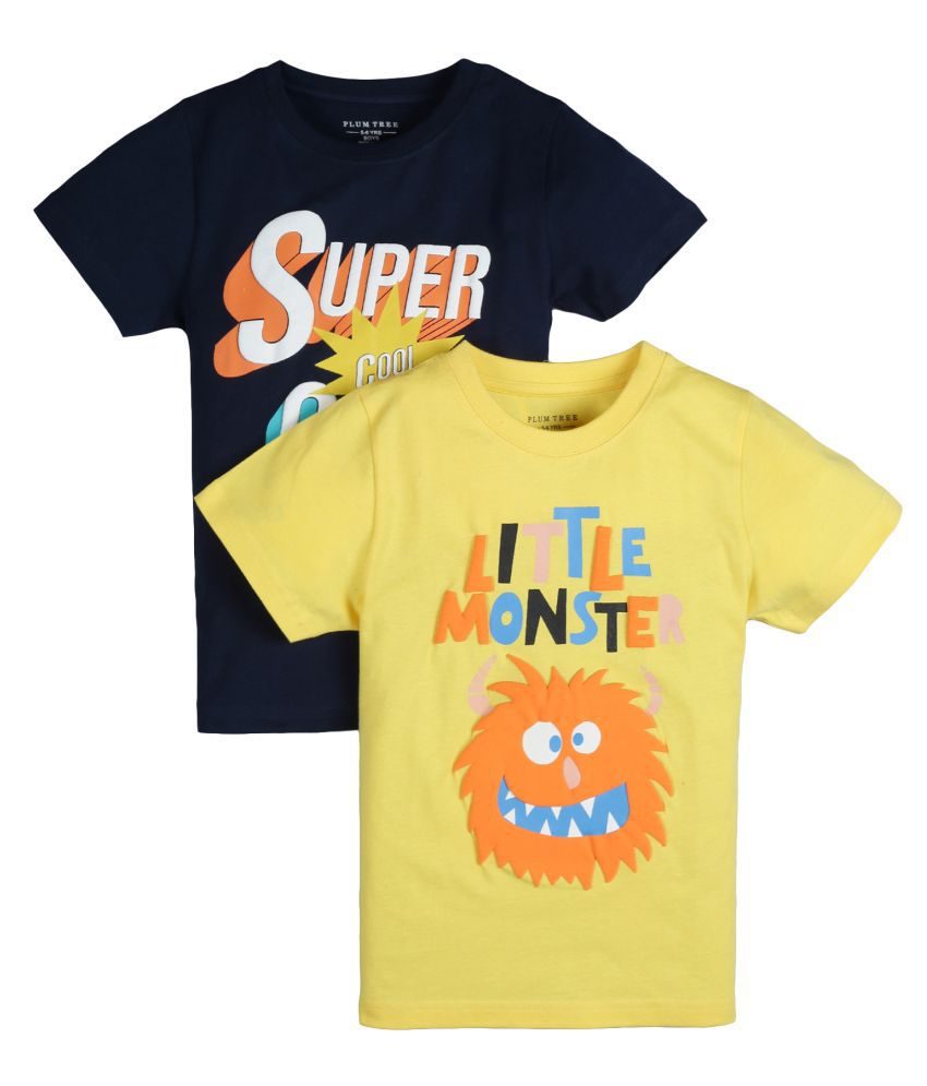 Plum Tree Boys Half Sleeve Super Champ Print T-shirt( Pack of 2)