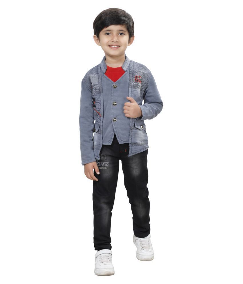 DKG Fashion - Gray Cotton Blend Boy's T-Shirt & Jeans ( Pack of 1 )