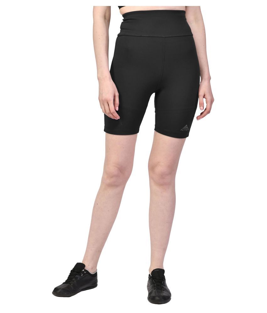     			ACTIWIN Black Polyester Lycra Solid Shorts