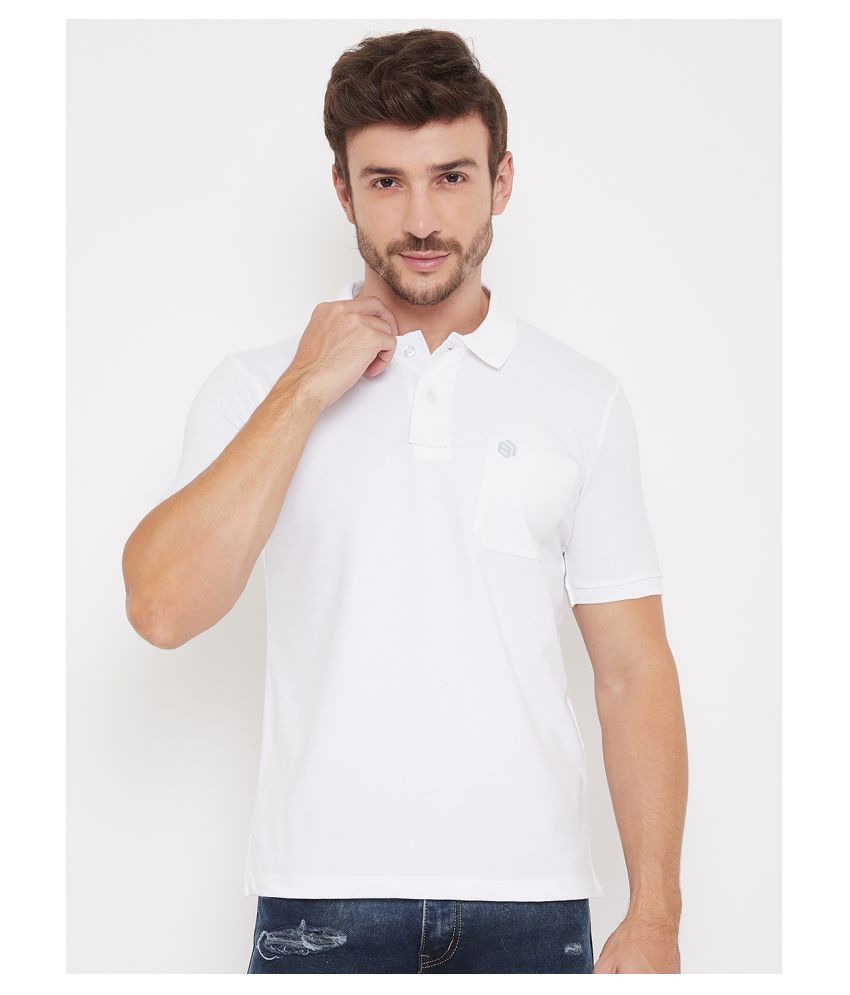     			BISHOP COTTON Cotton Lycra White Plain Polo T Shirt