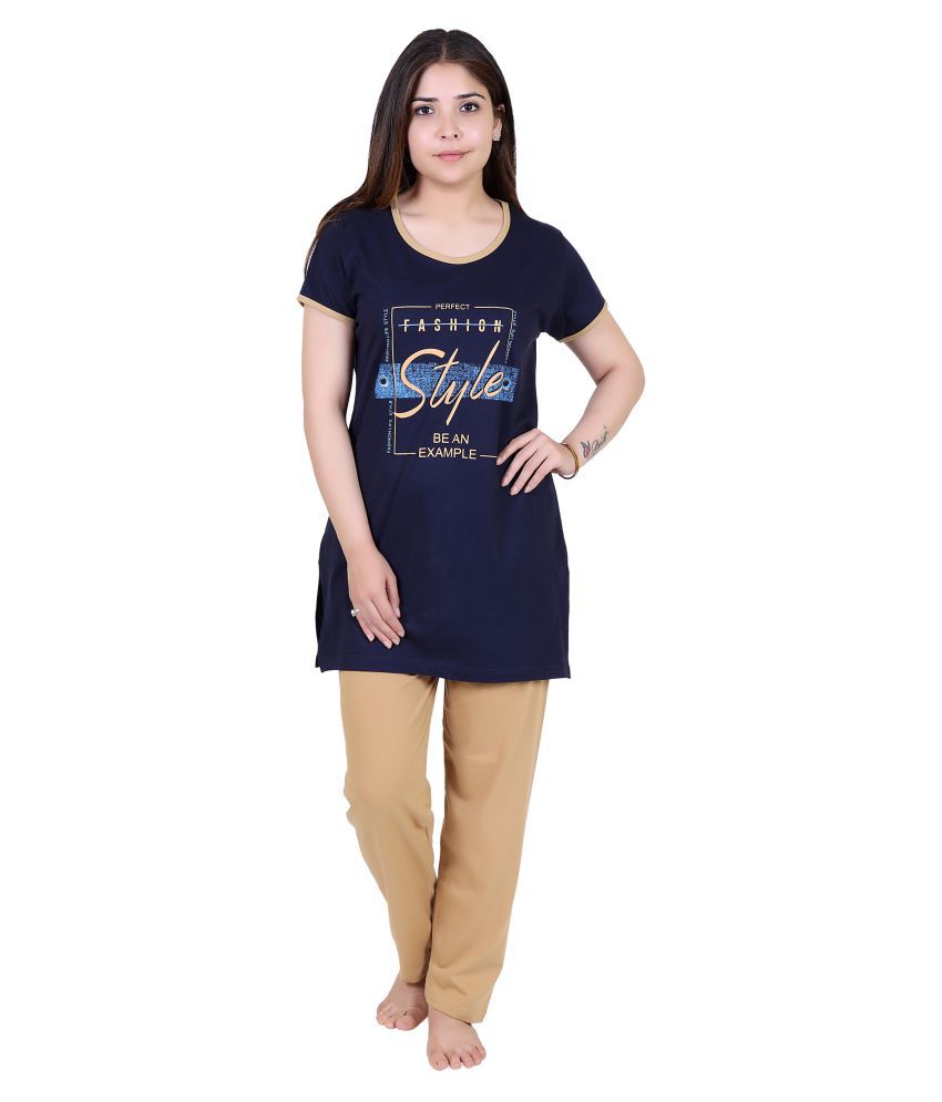 DG Divine Girl - Navy Blue Cotton Women's Nightwear Nightsuit Sets ( Pack of 1 )