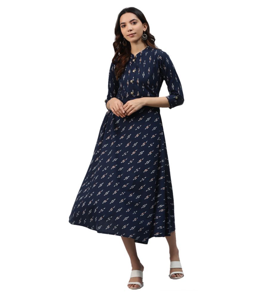     			HIGHLIGHT FASHION EXPORT Cotton Navy Fit And Flare Dress