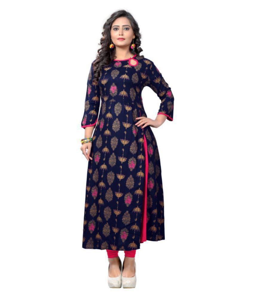     			Vbuyz - Navy Rayon Women's A-line Kurti ( Pack of 1 )