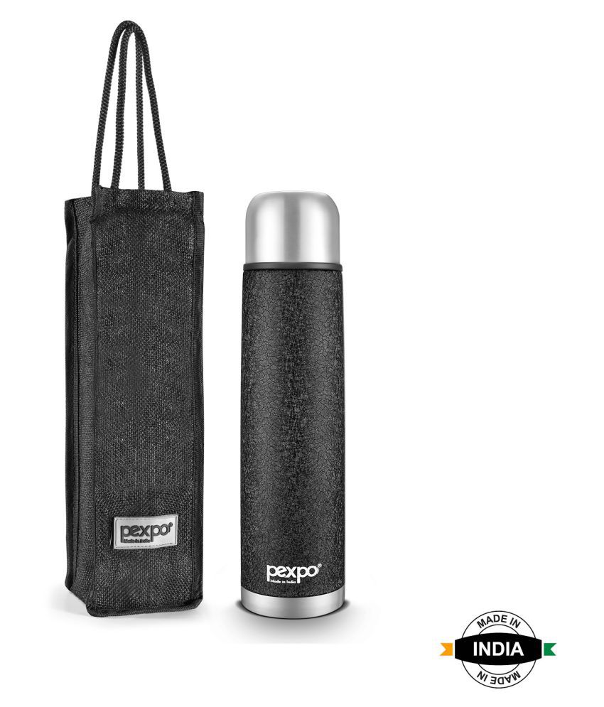     			Pexpo 500ml 24 Hrs Hot and Cold ISI Certified Flask with Jute-bag, Flamingo Vacuum insulated Bottle (Pack of 1, Black)