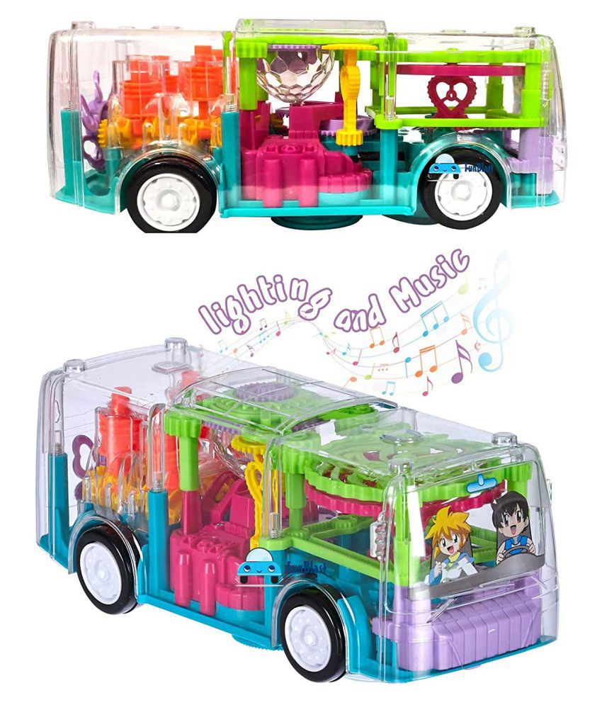 VBE Concept Musical Bus Toy for Kids, 3D Bus Toy with 360 Degree Rotation, Gear Transparent Bus Toy with Light &Sound Effects for Boys | Kids