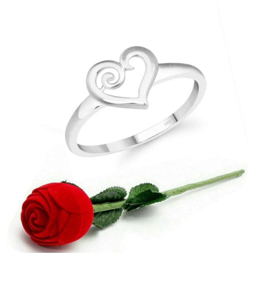     			Vighnaharta Bezel Heart CZ Rhodium Plated Ring  with Scented Velvet Rose Ring Box for women and girls and your Valentine.