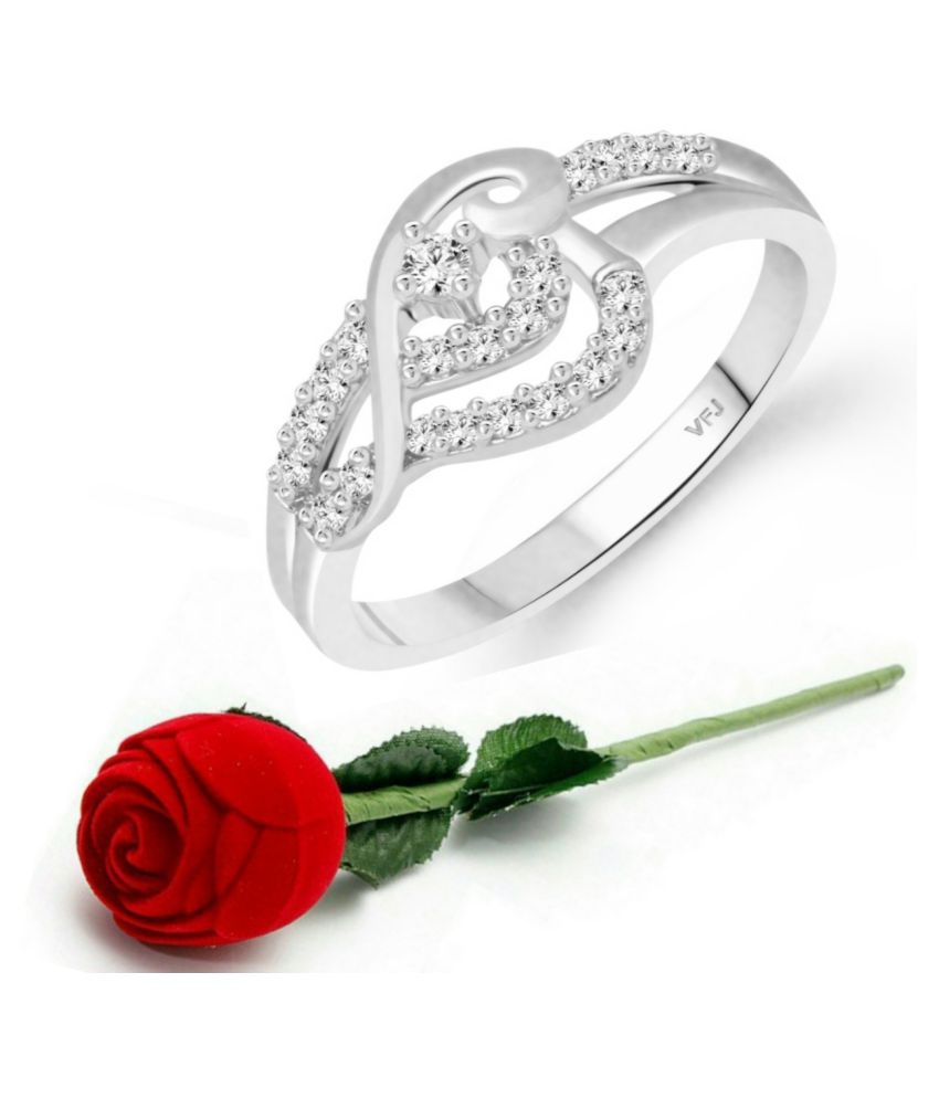     			Vighnaharta Flower Shine CZ Rhodium Plated Alloy Finger Ring with Scented Velvet Rose Ring Box for women and girls and your Valentine.