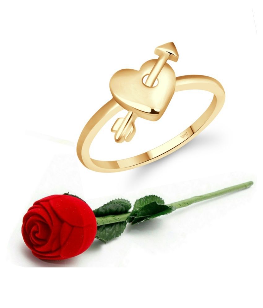     			Vighnaharta Stylish Curve Heart Ring CZ Gold Plated Alloy Ring  with Scented Velvet Rose Ring Box for women and girls and your Valentine.
