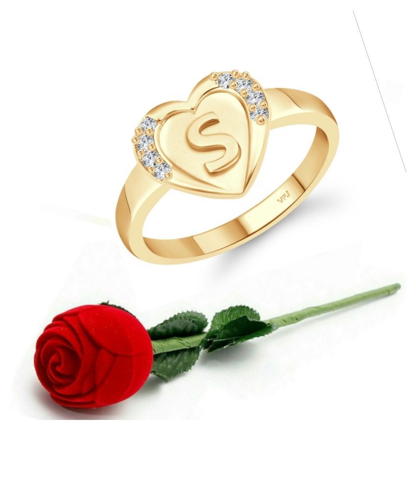     			Vighnaharta cz alloy Gold plated Valentine collection Initial '' S '' Letter in heart ring alphabet collection  with Scented Velvet Rose Ring Box for women and girls and your Valentine.