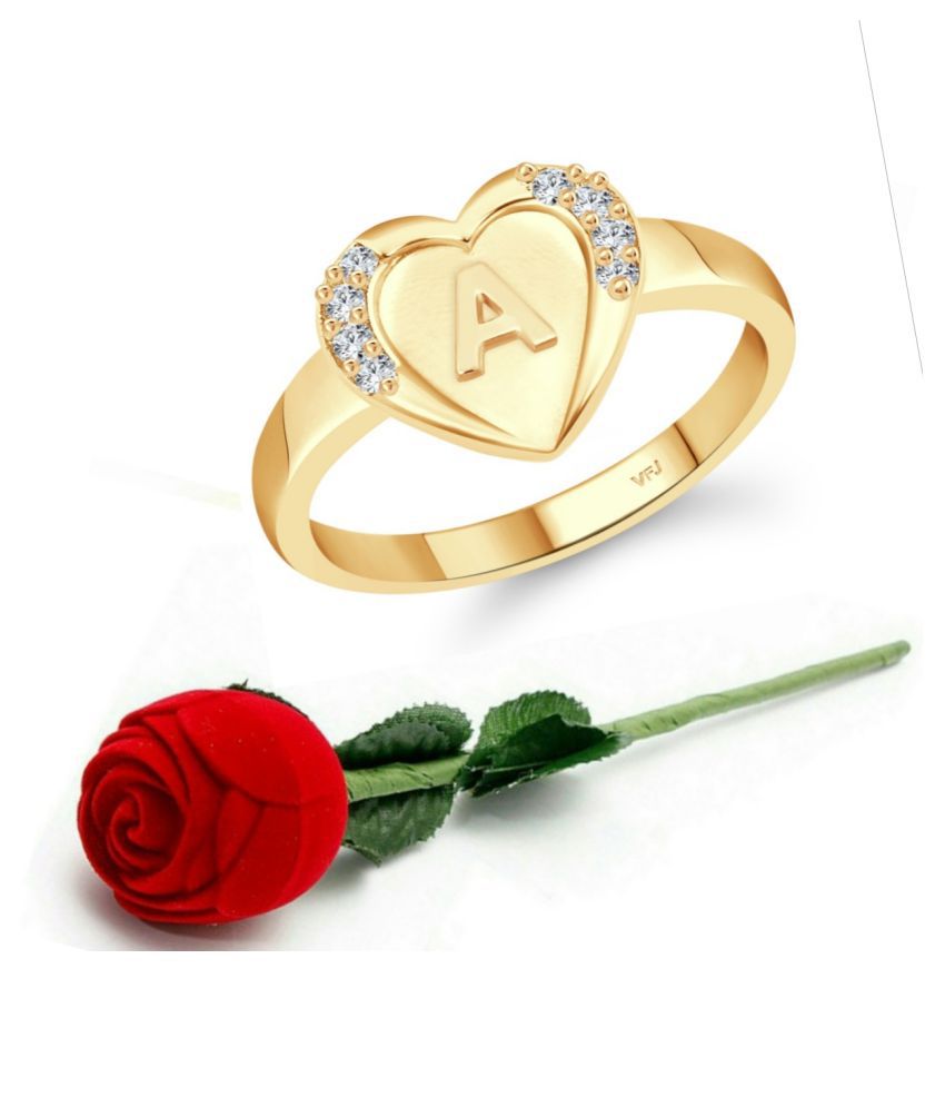     			Vighnaharta cz alloy Gold plated Valentine collection Initial '' A '' Letter in heart ring alphabet collection  with Scented Velvet Rose Ring Box for women and girls and your Valentine.