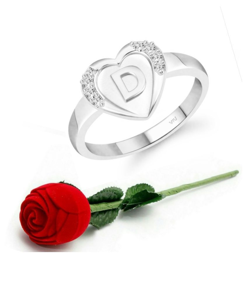     			Vighnaharta cz alloy Rhodium plated Valentine collection Initial '' D '' Letter in heart ring alphabet collection  with Scented Velvet Rose Ring Box for women and girls and your Valentine.